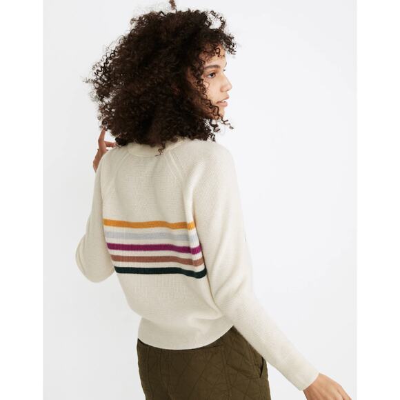 MADEWELL (Re)sponsible Cashmere Shrunken Sweatshirt Placed Stripe Ivory {3F42} - Picture 2 of 7